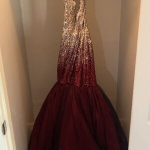 Terani Couture Red and Gold Sequin Prom Dress